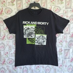 Rick and Morty Men's T-Shirt Large Black Adult‎ Swim Freeze Graphic Tee Cartoon